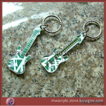 Mini transparent guitar-shaped promotion acrylic/plexiglass keychain/key ring/key holder